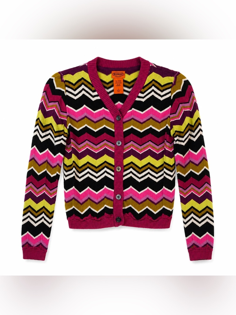 Missoni Multicolor Chevron Knit Cardigan in Fuchsia, Yellow, Black